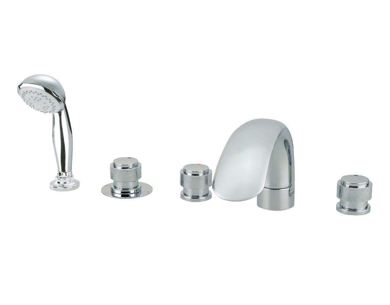 铜合金台式双柄双控浴缸水嘴（可转换·带抽取式花洒）