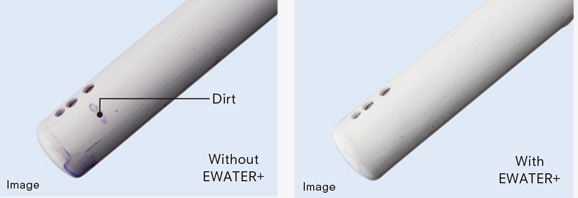 Before and after each use, the wand automatically sanitizes itself with antibacterial EWATER+